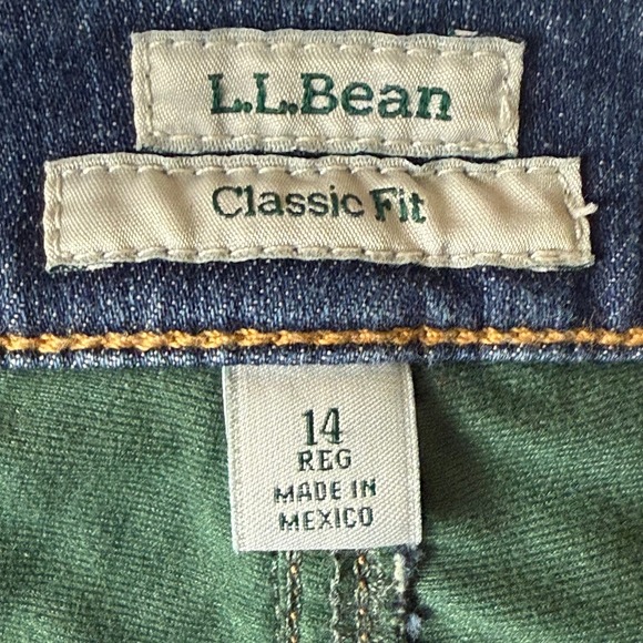 L.L. Bean Jeans Womens 14 Blue Classic Fit Denim Green Flannel Lined High Rise - Picture 4 of 16